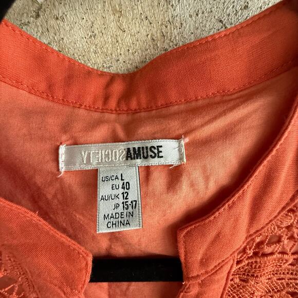 Amuse Society Shirt Dress Lace Button Front Short Sleeve Mini Modern Retro Large - Picture 4 of 8